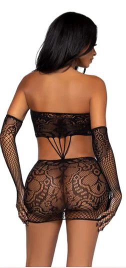 Strappy Lace Tube and Gloves Black - Image 2