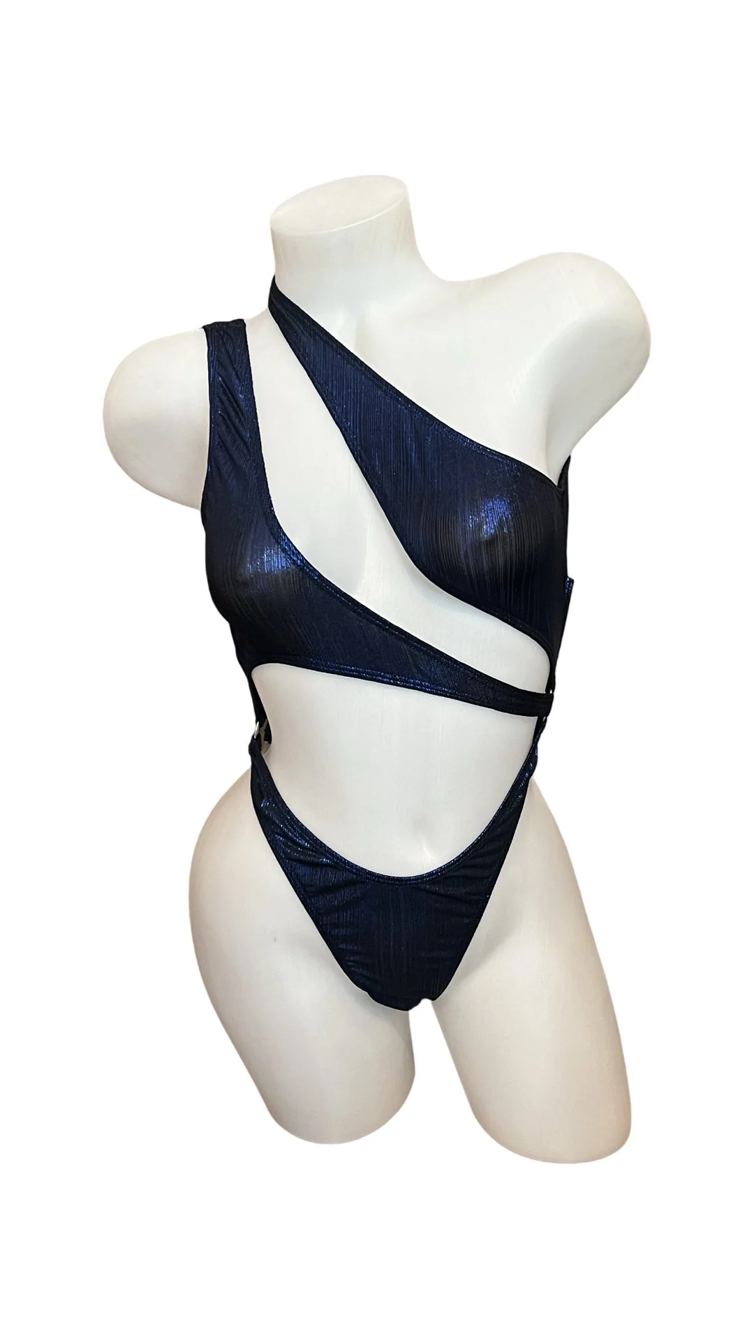 Asymmetrical Bodysuit - Dark Blue Metallic