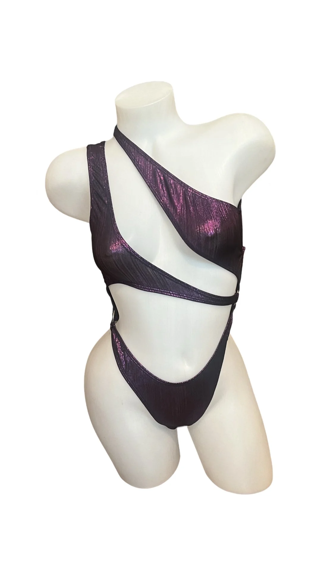 Asymmetrical Bodysuit - Dark Purple Metallic
