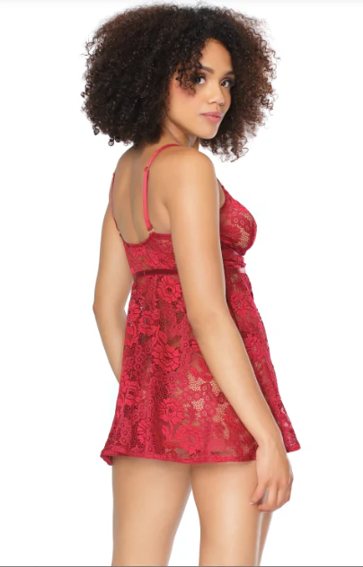 Babydoll and Adjustable Thongs Burgundy - Image 2