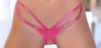 Butterfly Front/Back Crotchless Panty Pink
