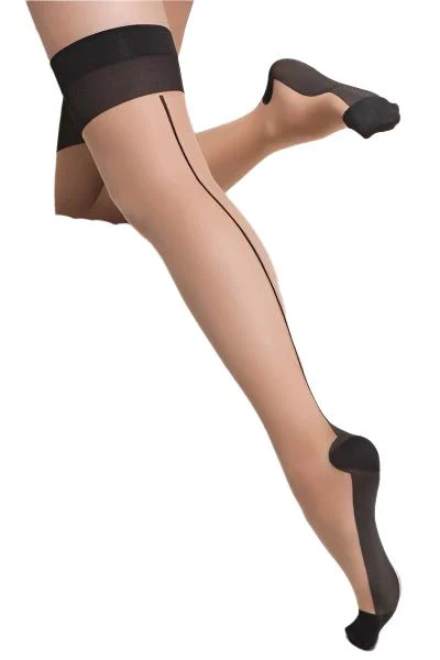 Contrast Cuban Heel with Back Seam Nude