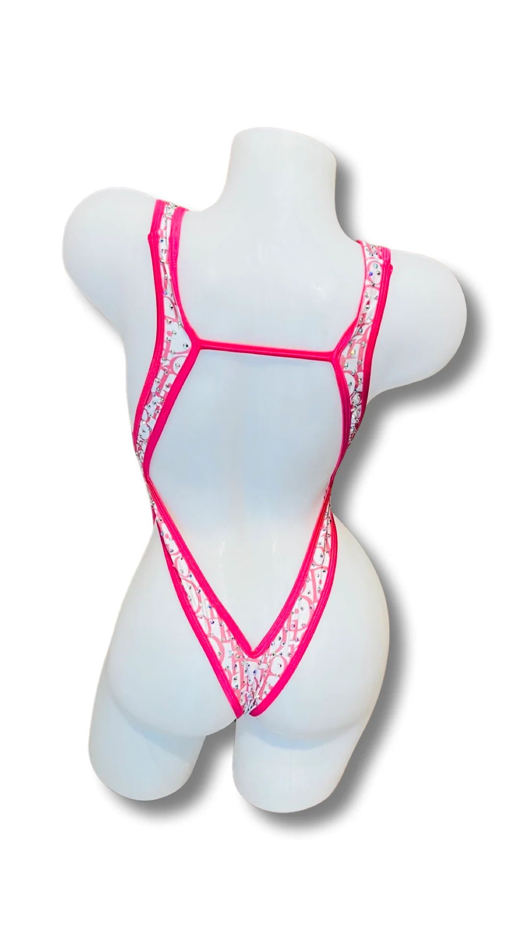 Rhinestone Front Tie One Piece - Design Hot Pink - Image 2