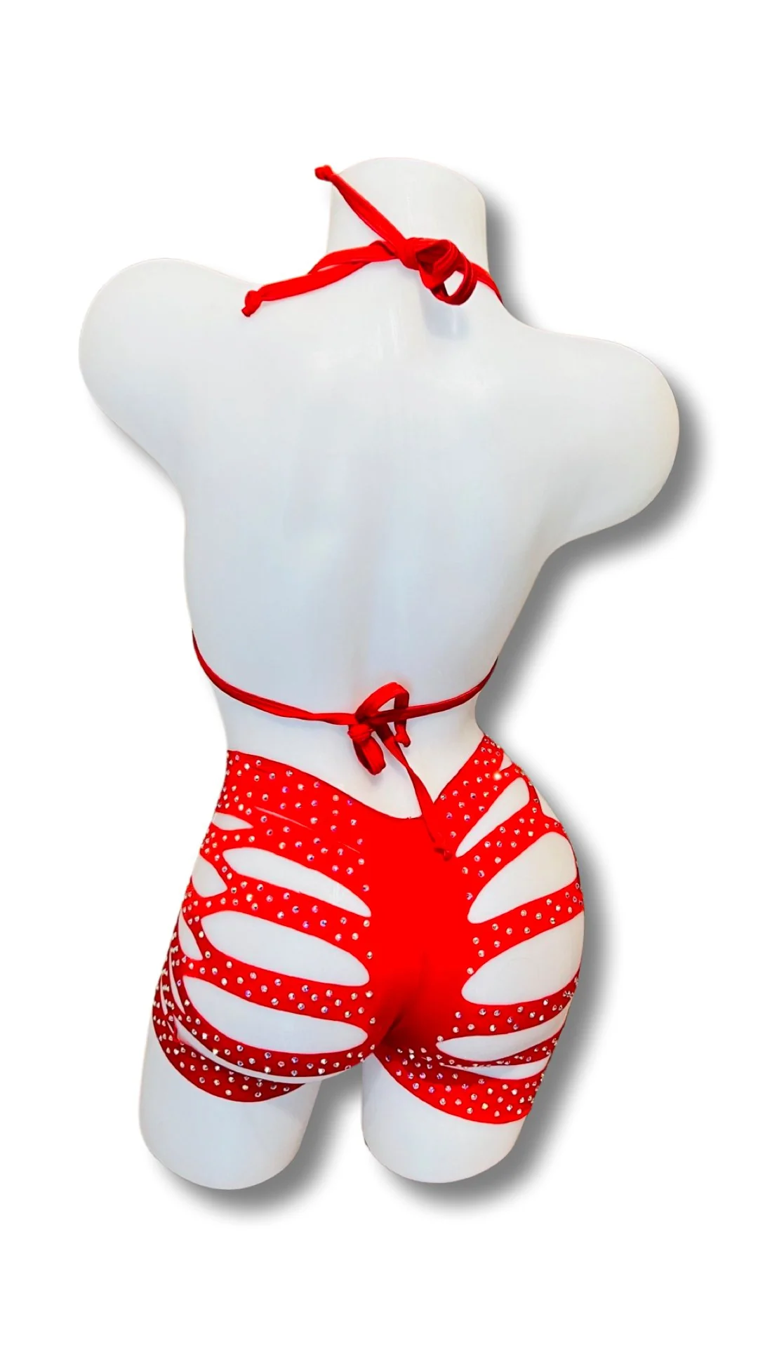 Rhinestone Triangle Top and Cut Out Short Set Red - Image 2