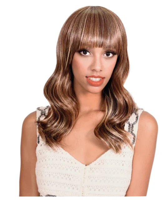 Shoulder Length Loose Curl Wig with Bangs - Medium Brown/Copper