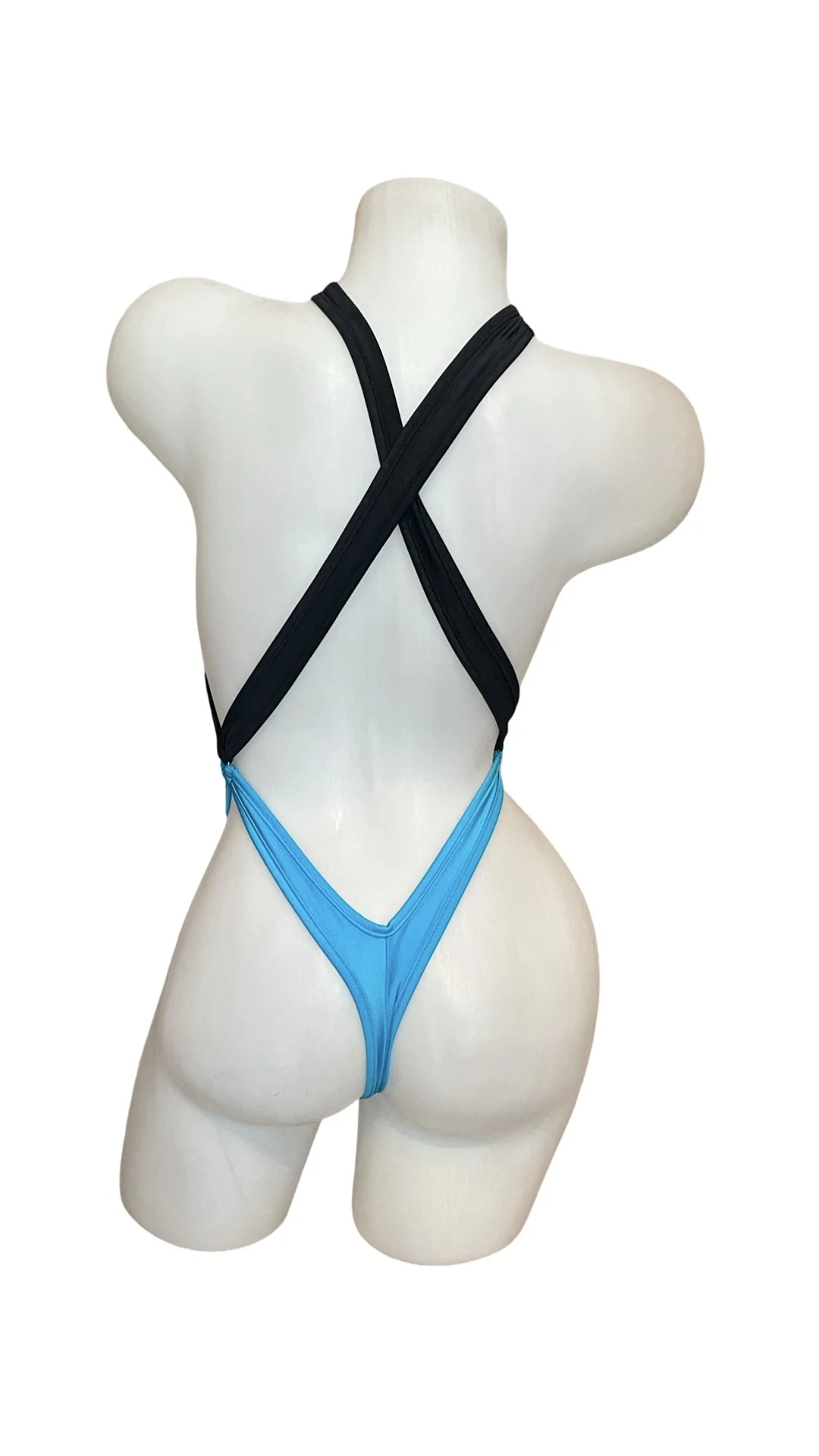Cross Shoulder Bodysuit Black/Turquoise - Image 2