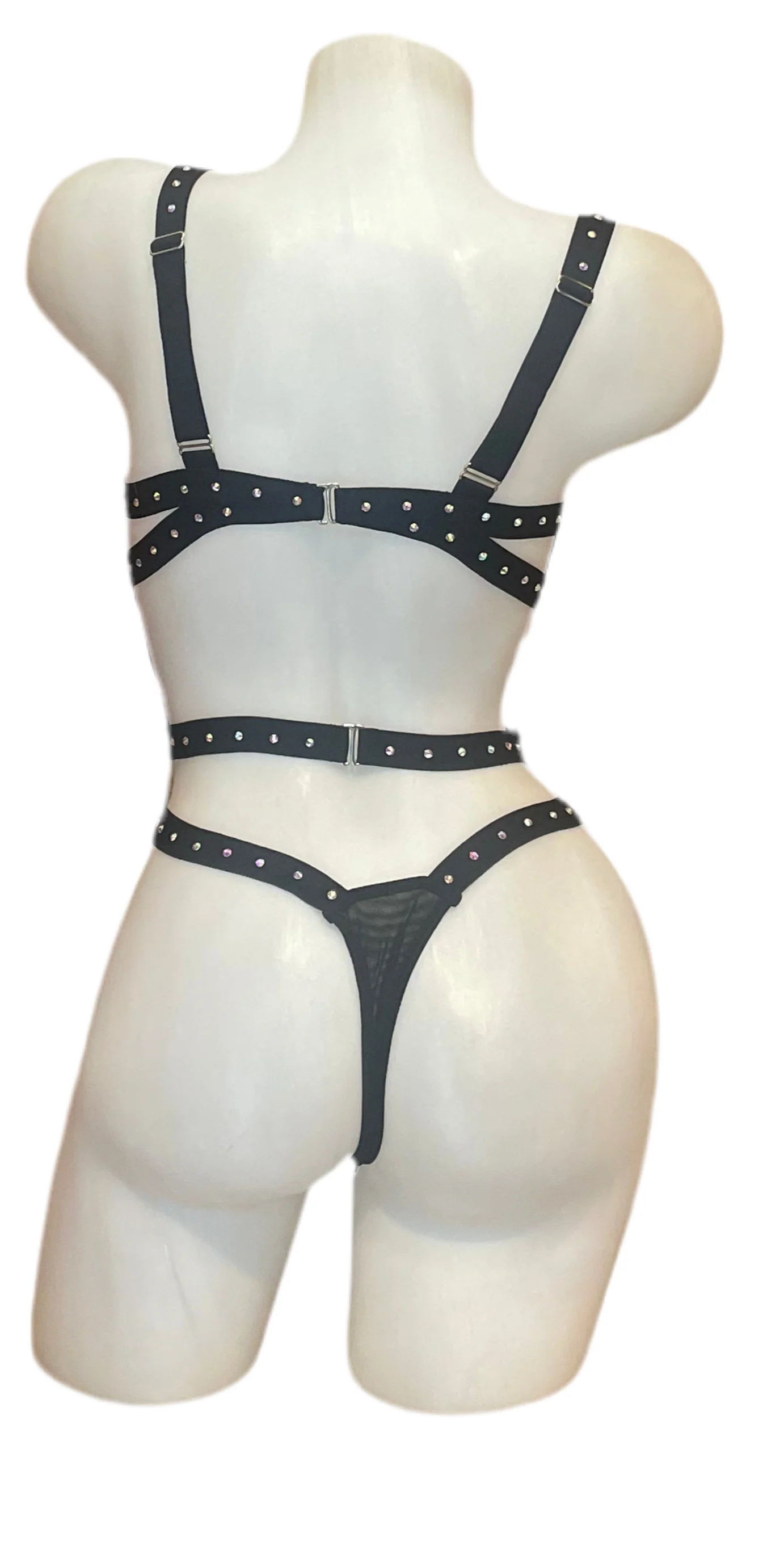 Crystal Bondage Teddy Set Black - Image 2