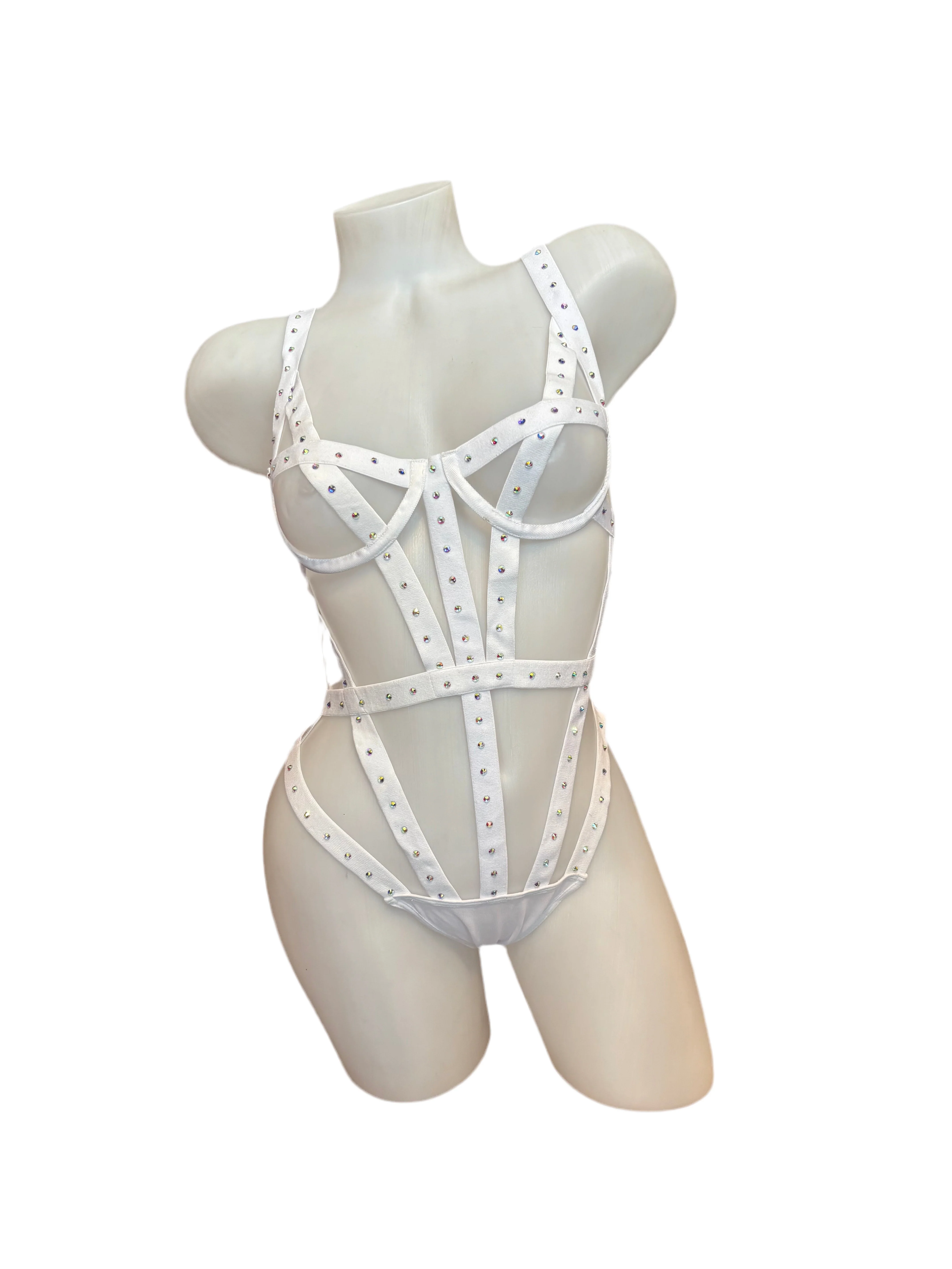 Crystal Bondage Teddy White
