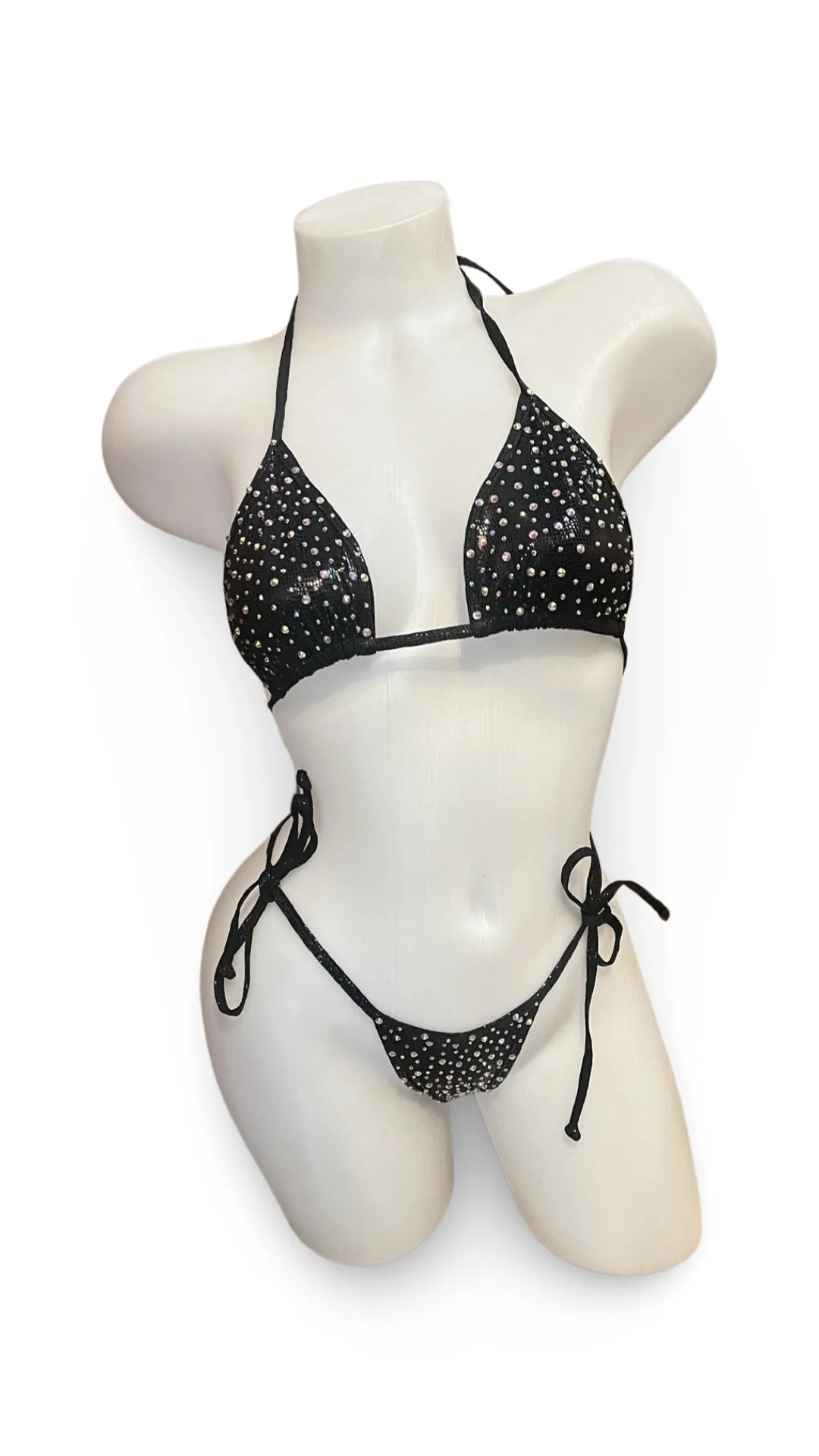 Crystal Fun Tie Bikini Set Wet Look Black - Image 2