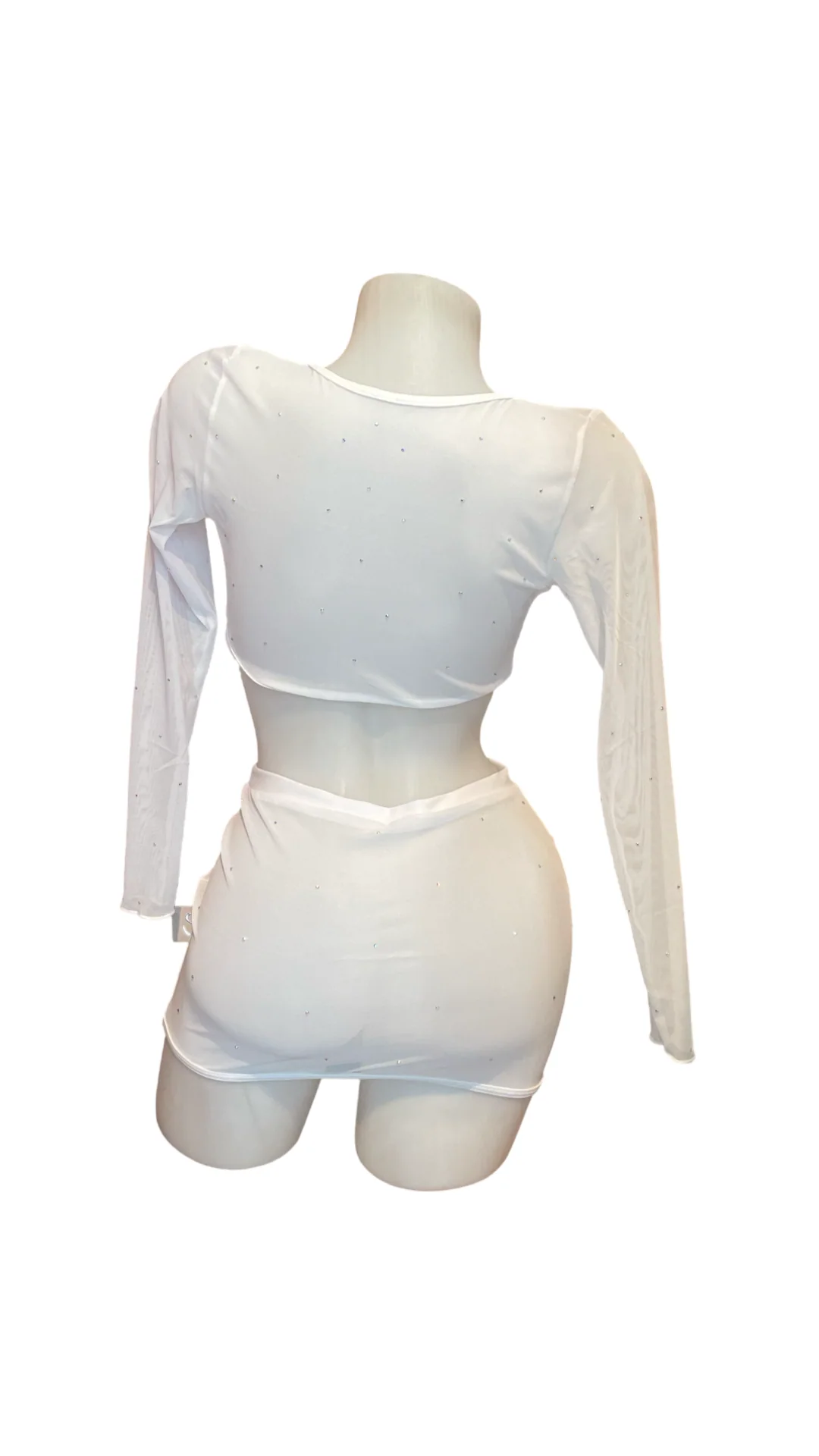 Crystal Mesh Wrap Top and Skirt Set White - Image 2