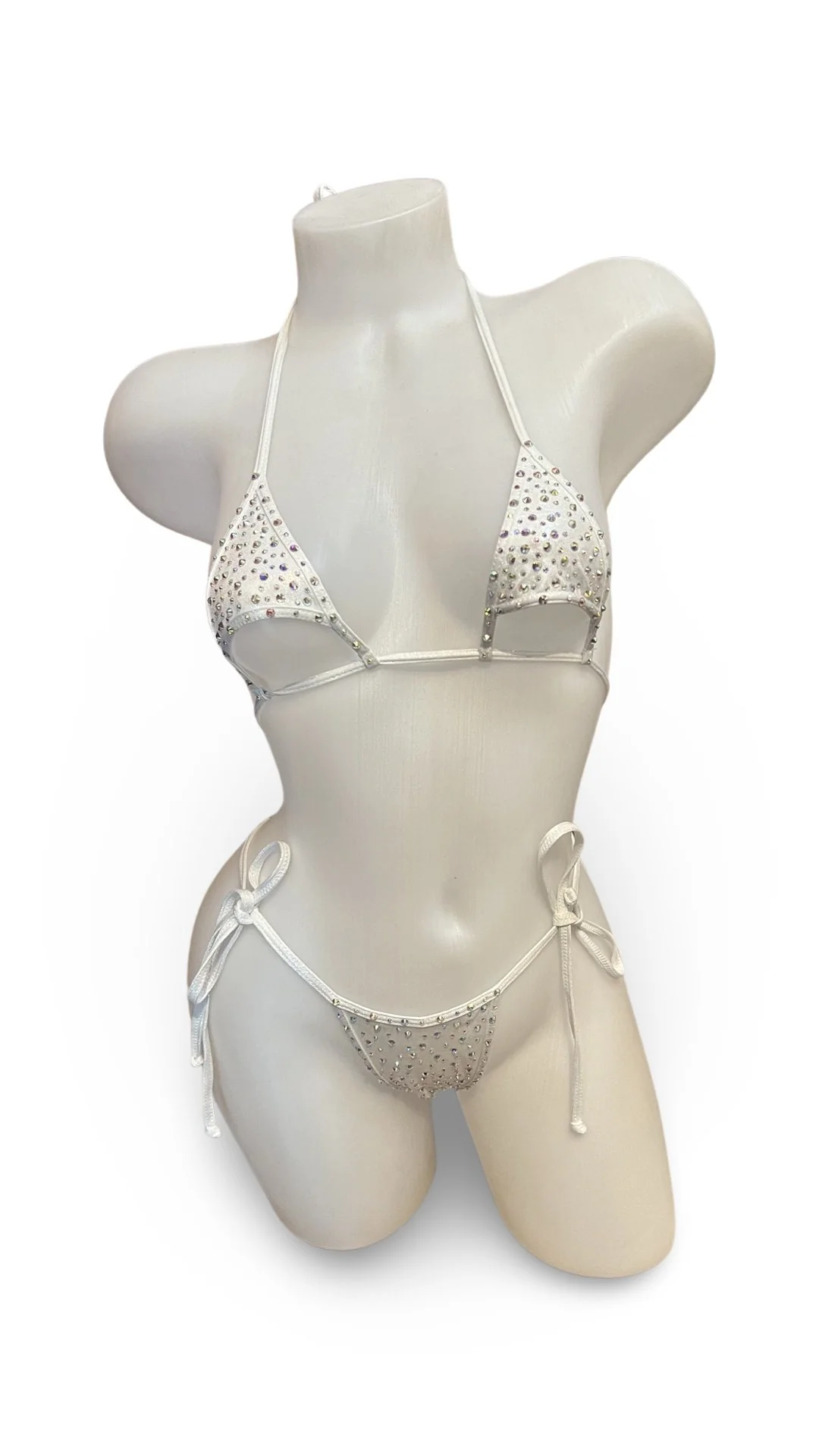 Crystal Under Bust Bikini Metallic White