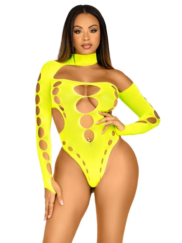 Cut Out Thong Back Bodysuit Neon Yellow