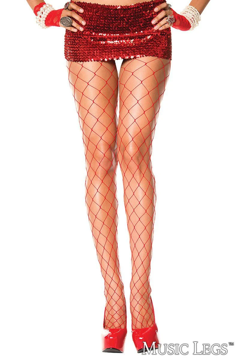 Diamond Net Spandex Pantyhose Red