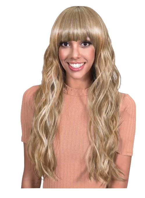 Extra Long Loose Curl Wig with Bangs - Medium Brown/Honey