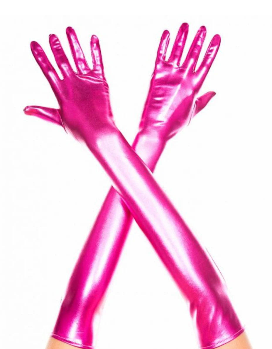 Extra Long Wet Look Gloves Fuchsia
