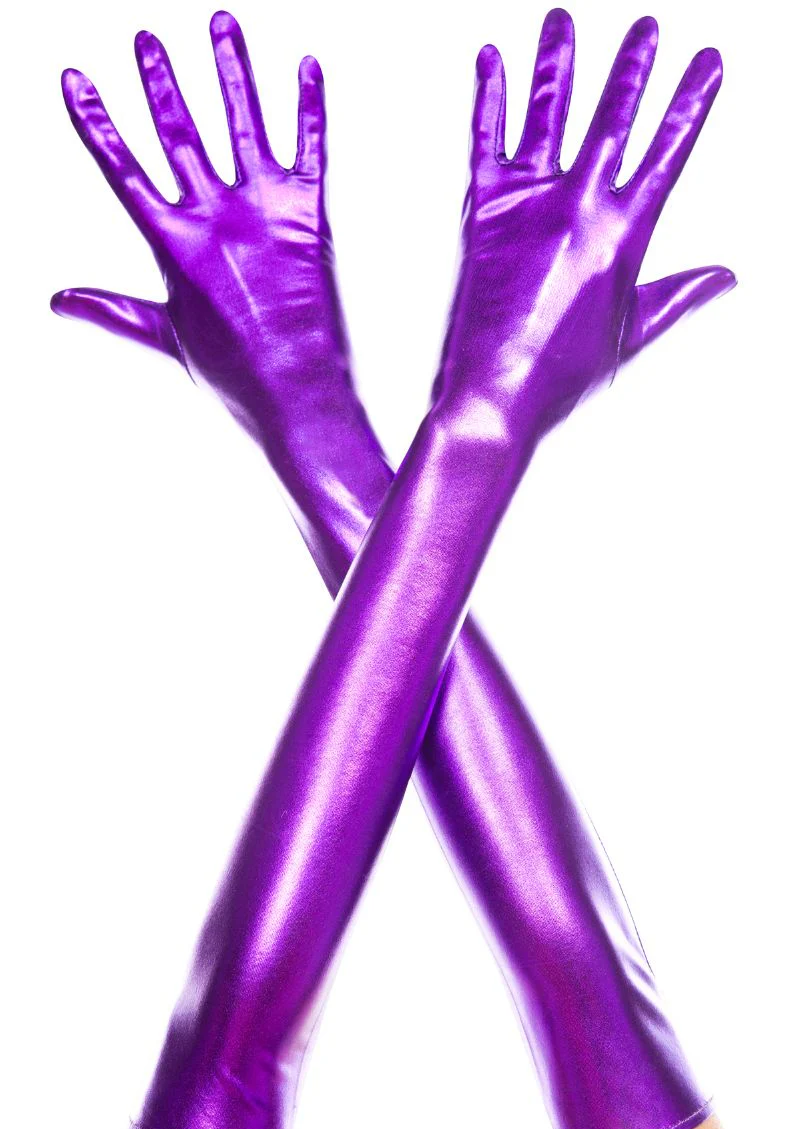 Extra Long Wet Look Gloves Purple