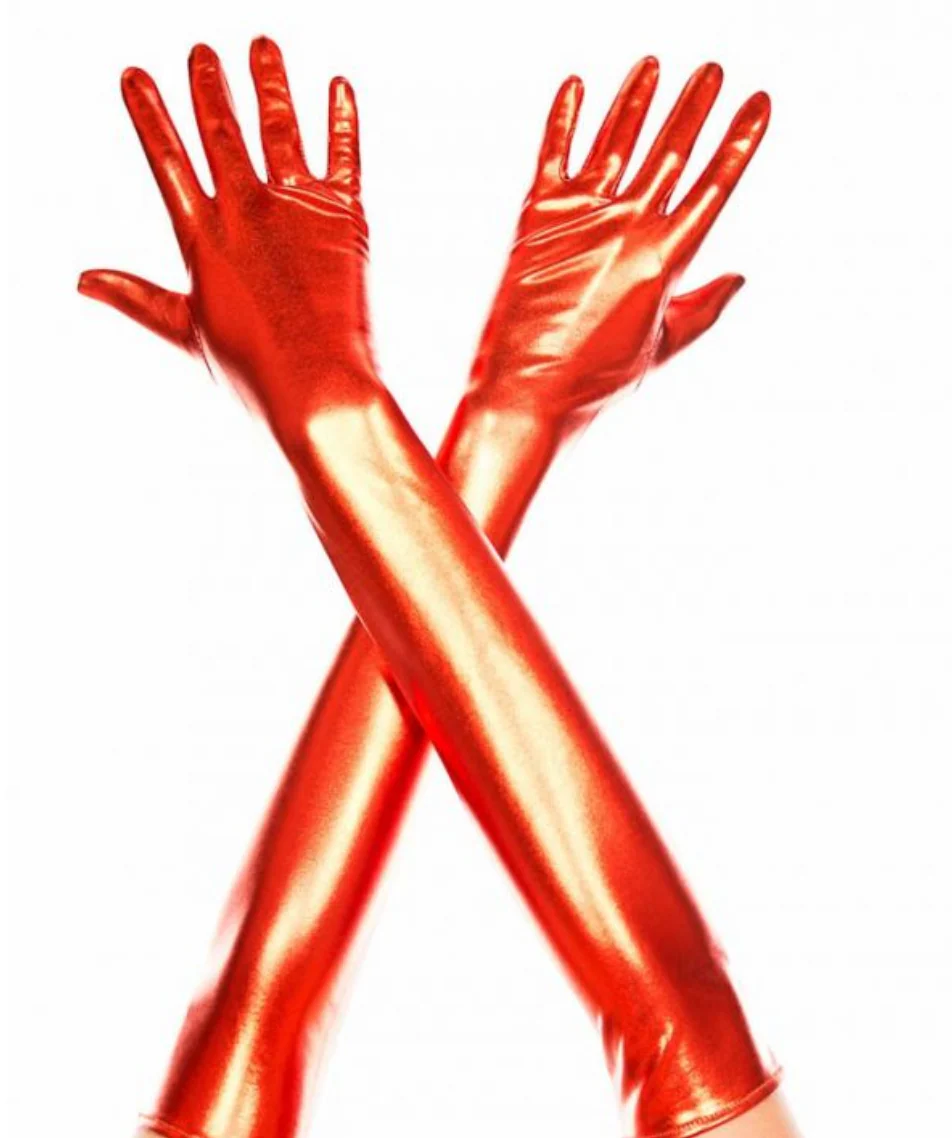 Extra Long Wet Look Gloves Red