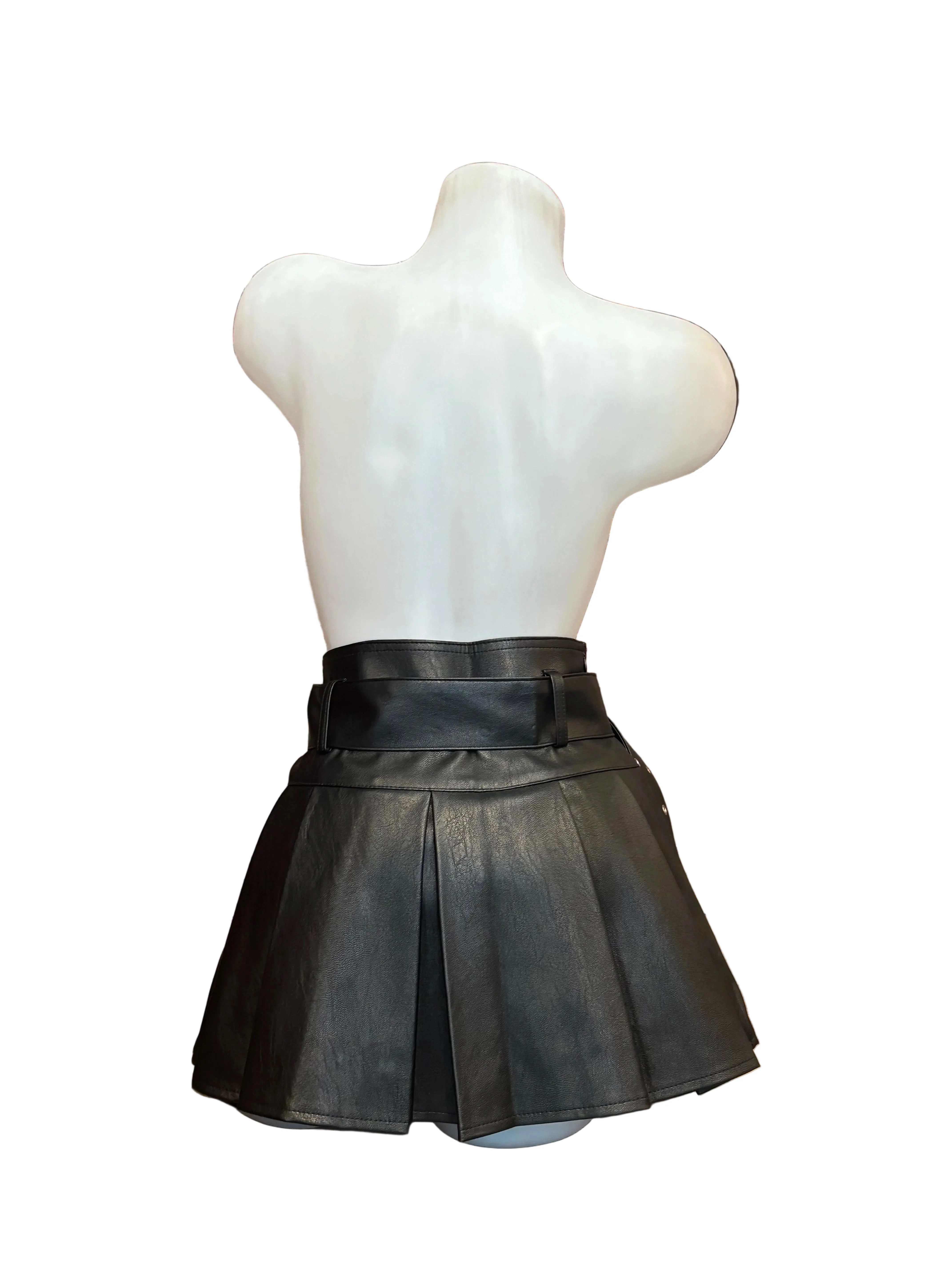 Faux Leather Pleated Skirt with Belt - Image 2