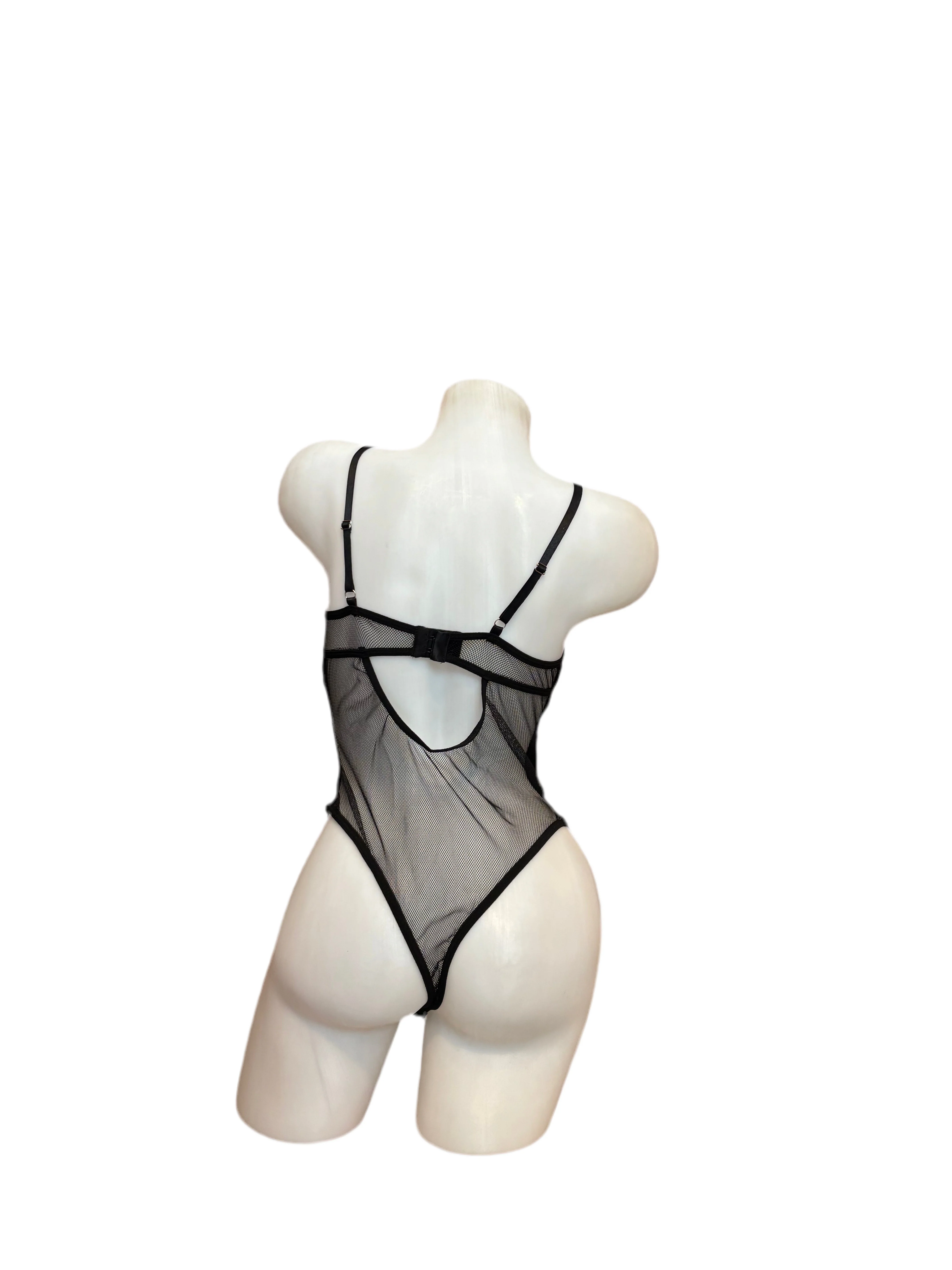 Fishnet and Wet Look Corset Front Bodysuit - Image 2