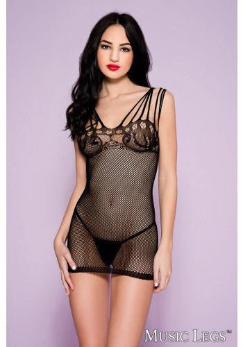 Fishnet with Floral Bust Black