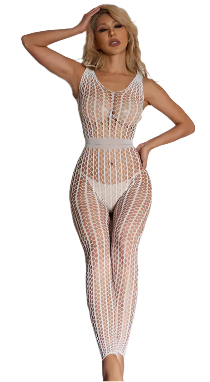 Glow in the Dark Sleeveless Lace Bodystocking White