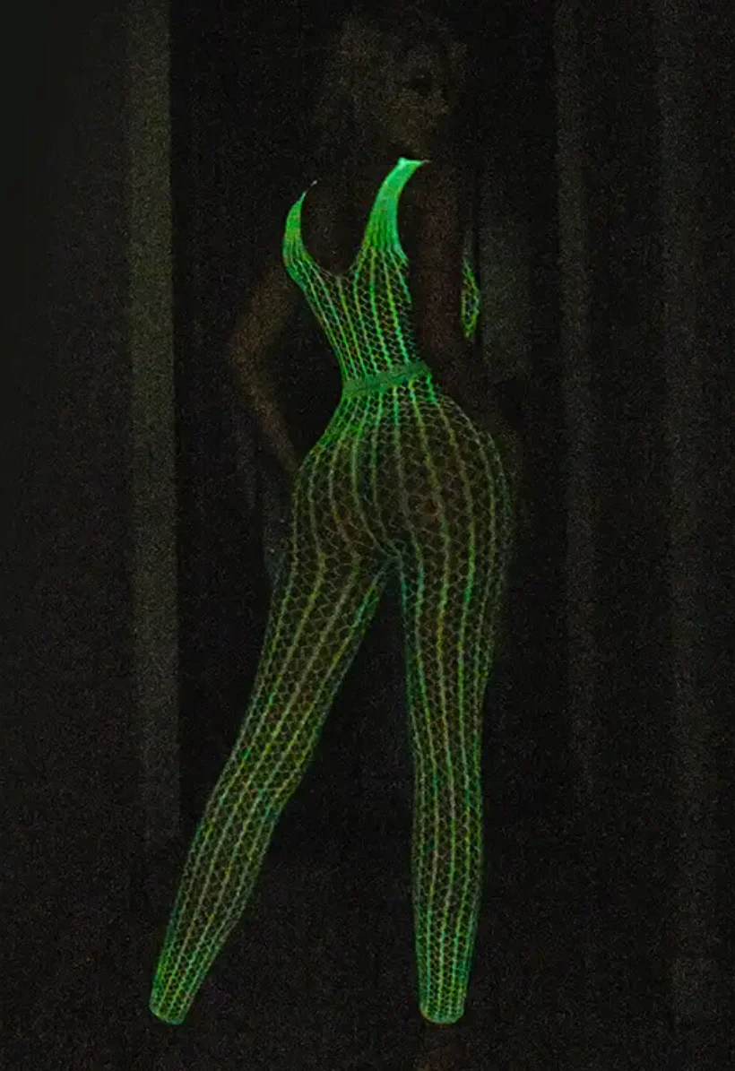 Glow in the Dark Sleeveless Lace Bodystocking White - Image 2