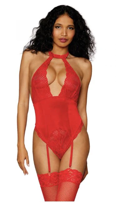 Halter Garter Teddy - Red