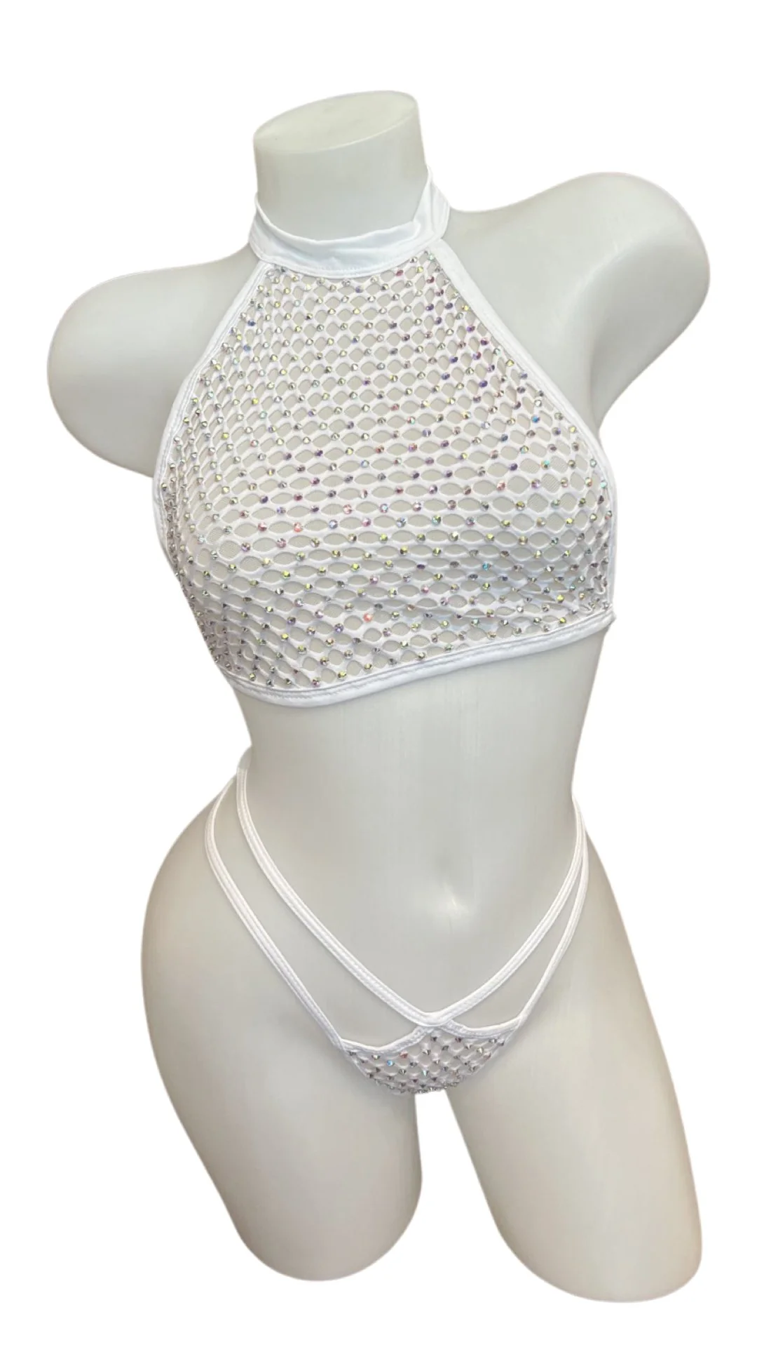 Halter Top Crystal Bikini - White