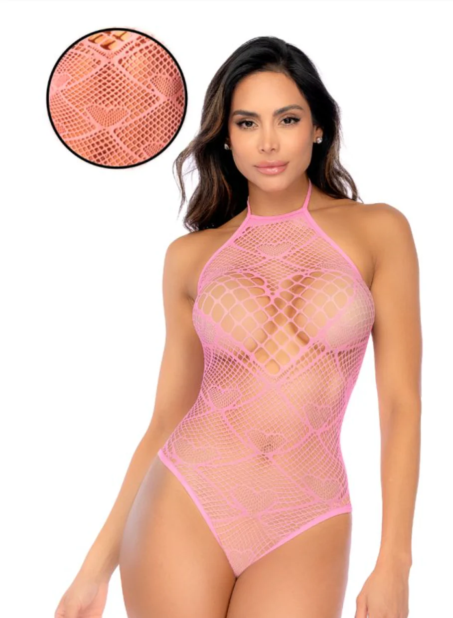 Heart Fishnet Teddy Baby Pink