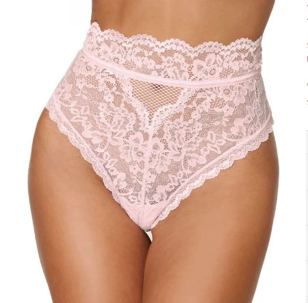 High Waist Lace Thong Baby Pink - Image 2