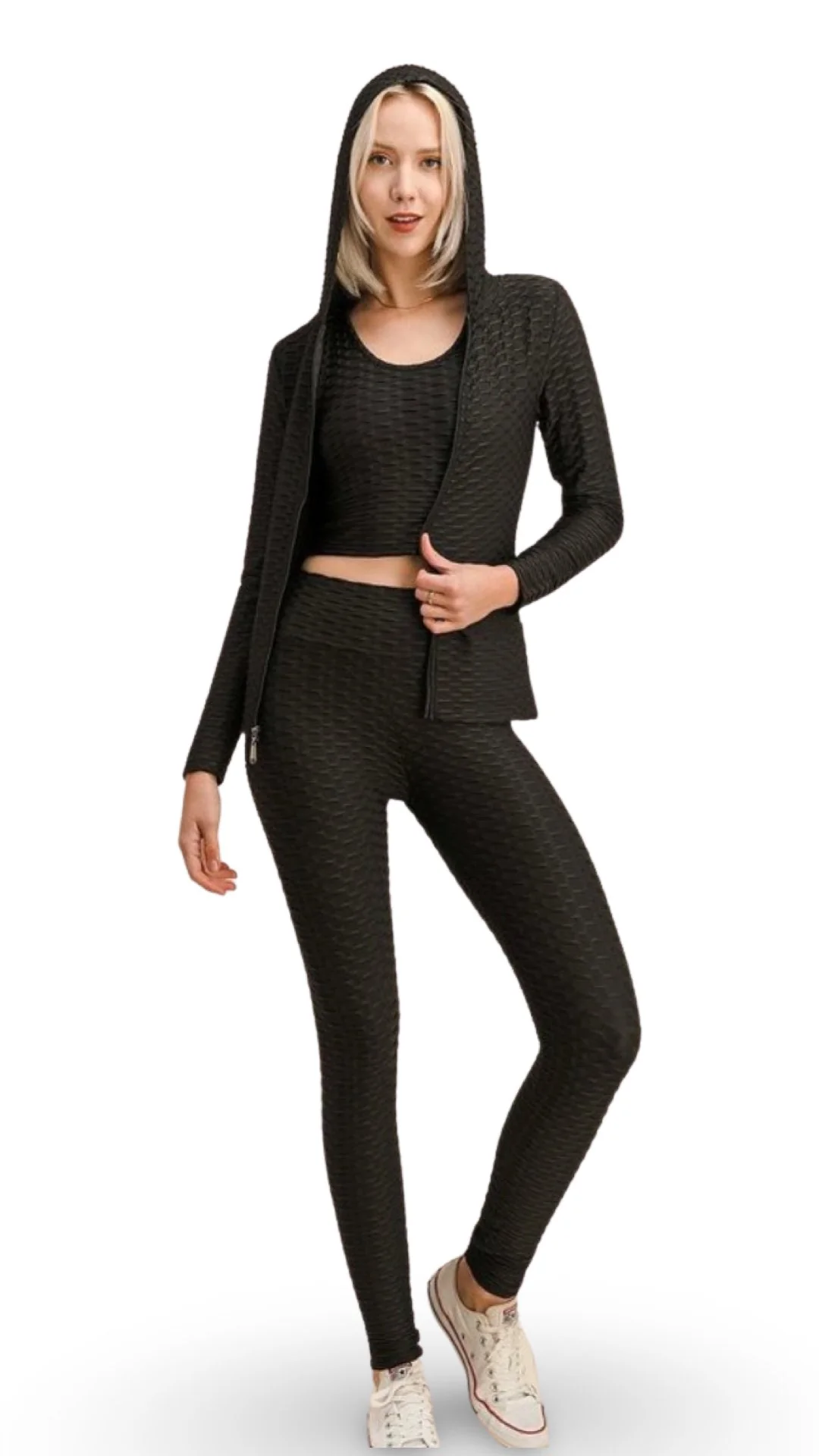 Honeycomb Hoodie and Butt Lift Leggings Black