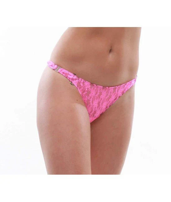 Lace Detachable T-Back Thong with Clips - Pink - Image 2