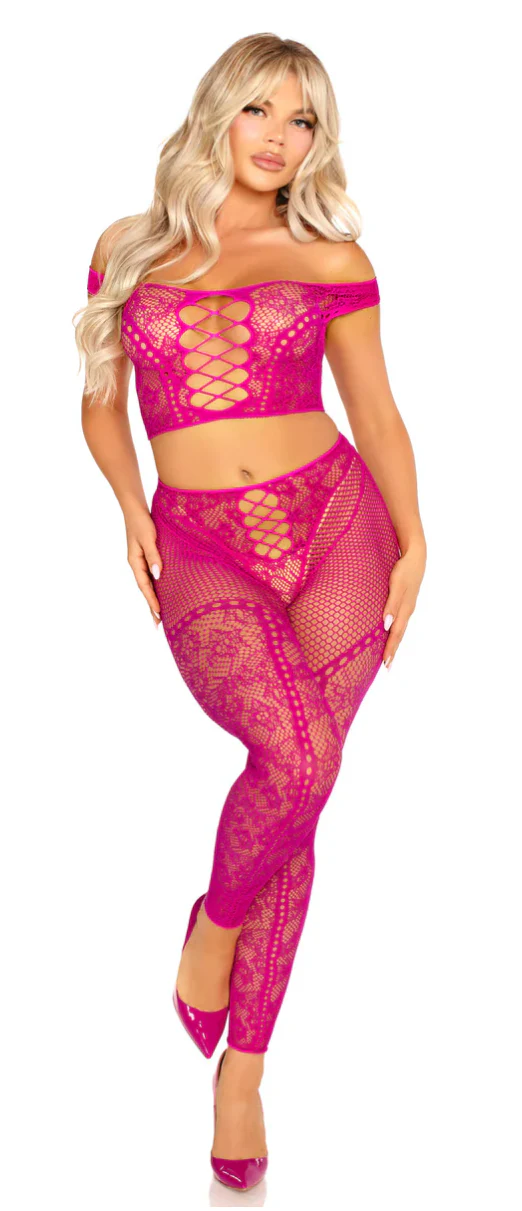 Lace Off-the Shoulder Crop Top and Footless Tights