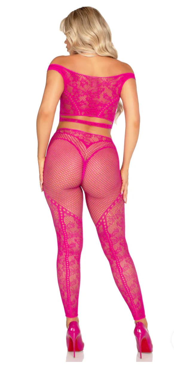 Lace Off-the Shoulder Crop Top and Footless Tights - Image 2