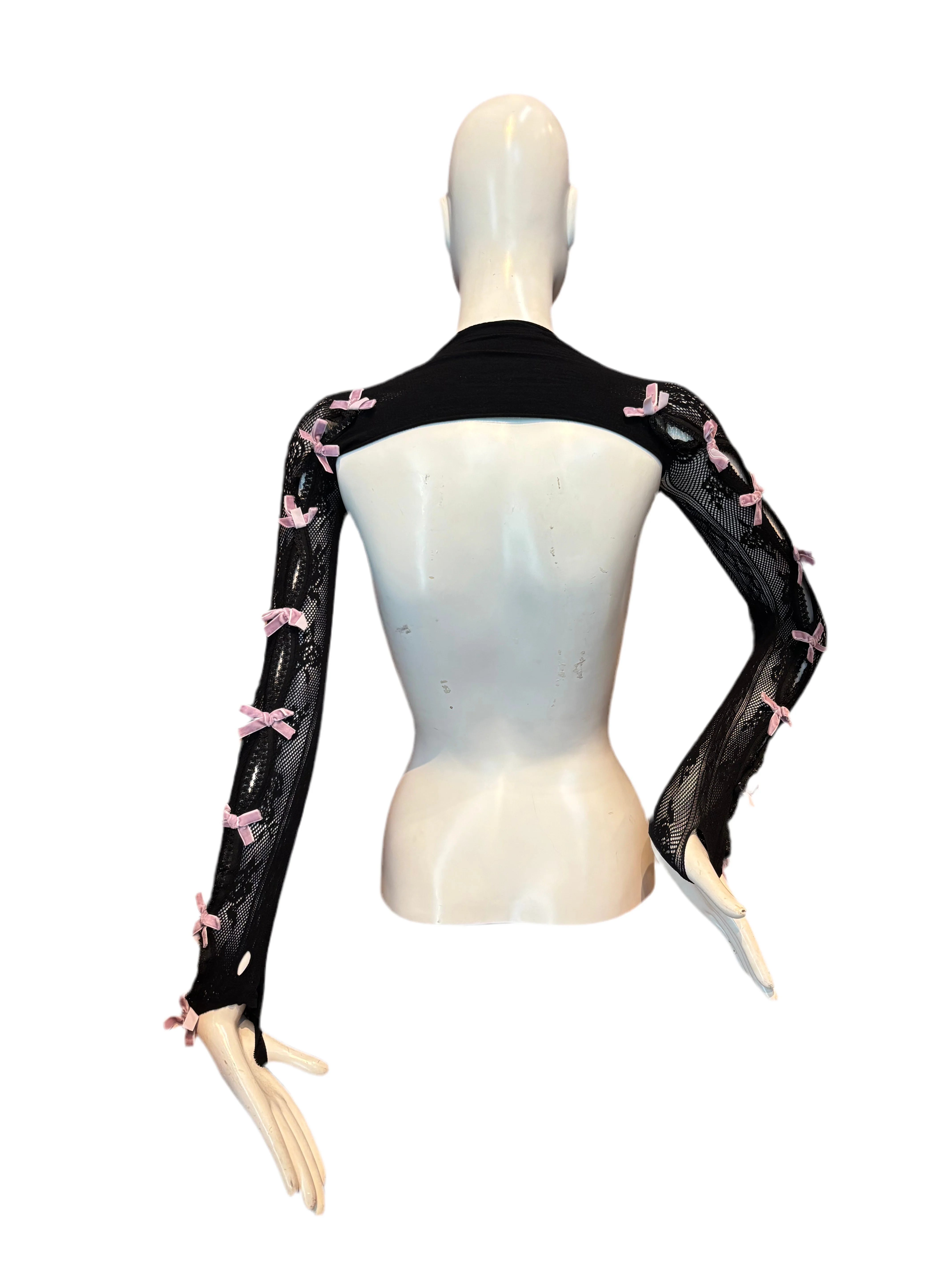 Lace Shrug Black/Purple Bow