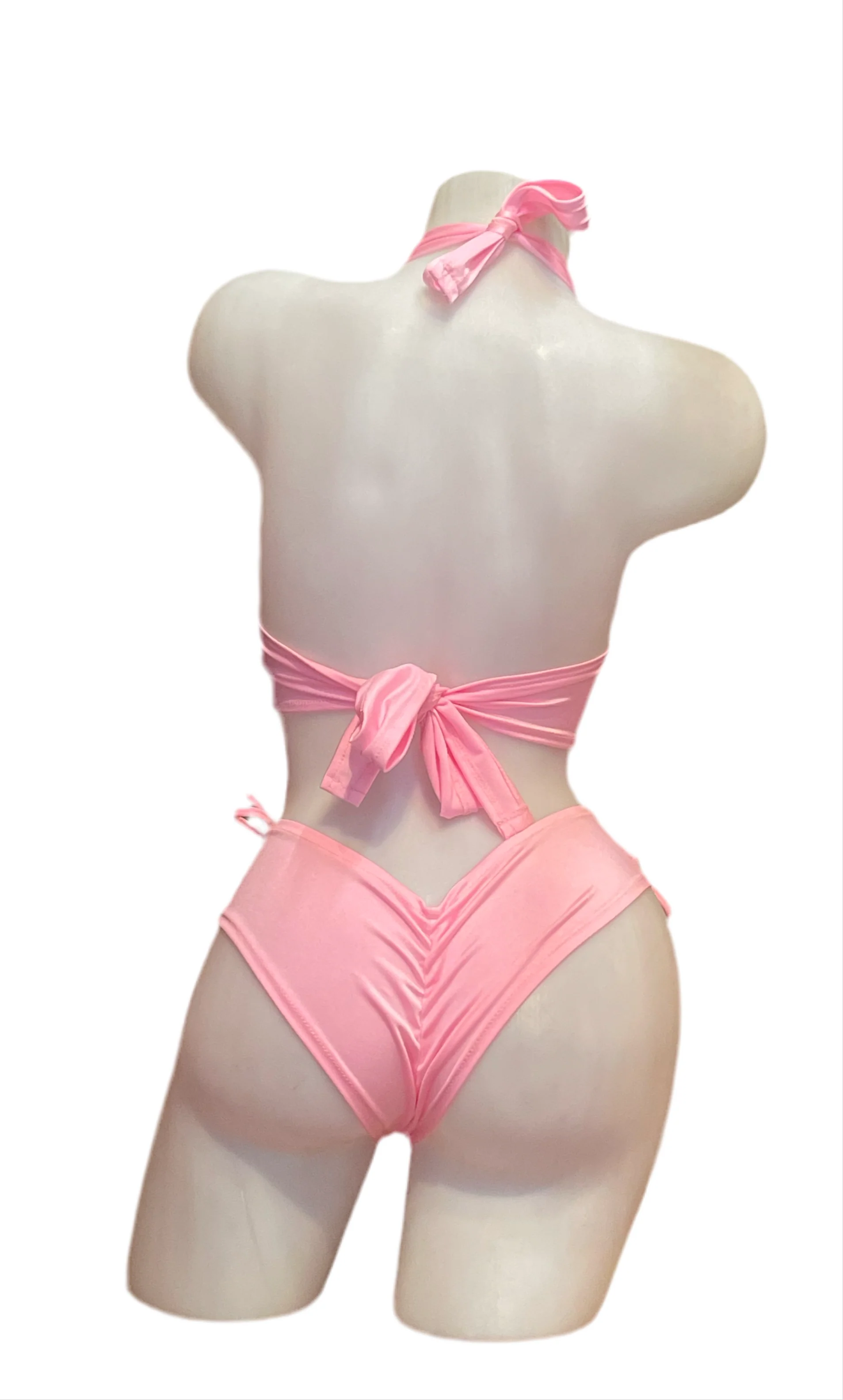 Lace Up Halter Top and Short Set Baby Pink - Image 2