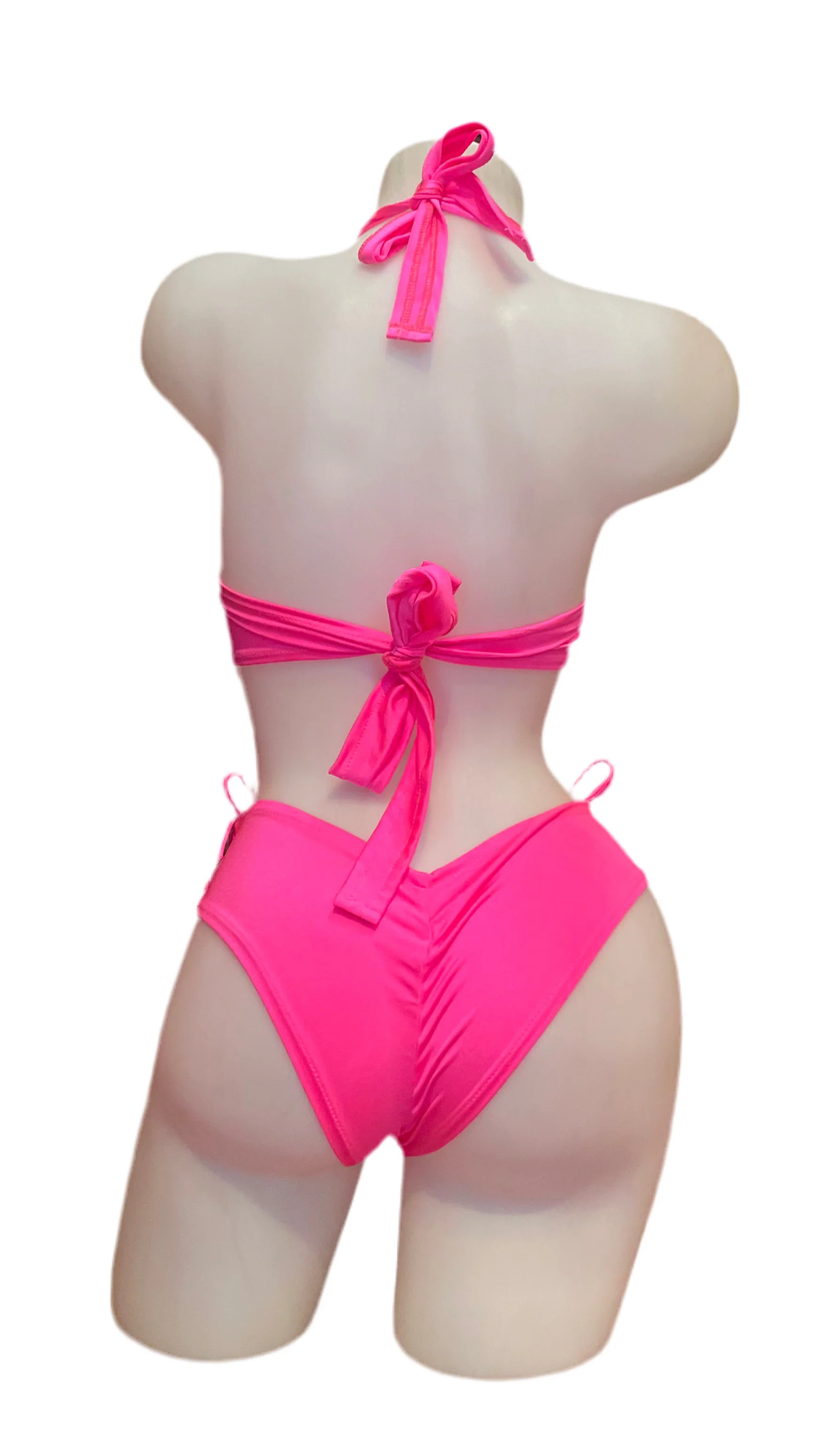 Lace Up Halter Top and Short Set Hot Pink - Image 2