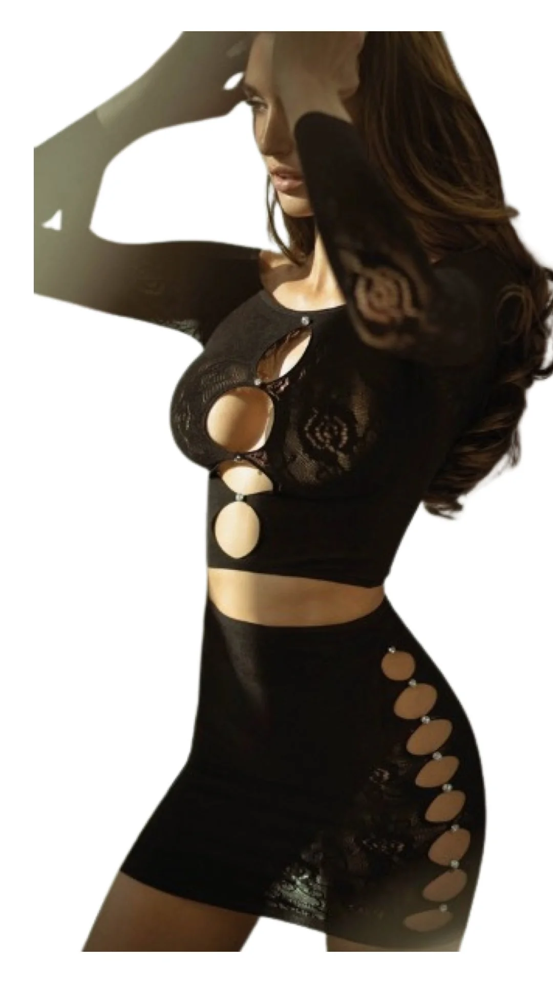 Long Sleeve Top and Bodycon Skirt Set Black