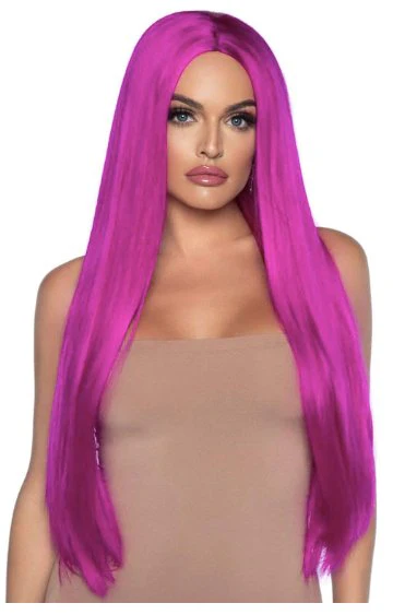Long Straight Center Part Wig - Neon Purple