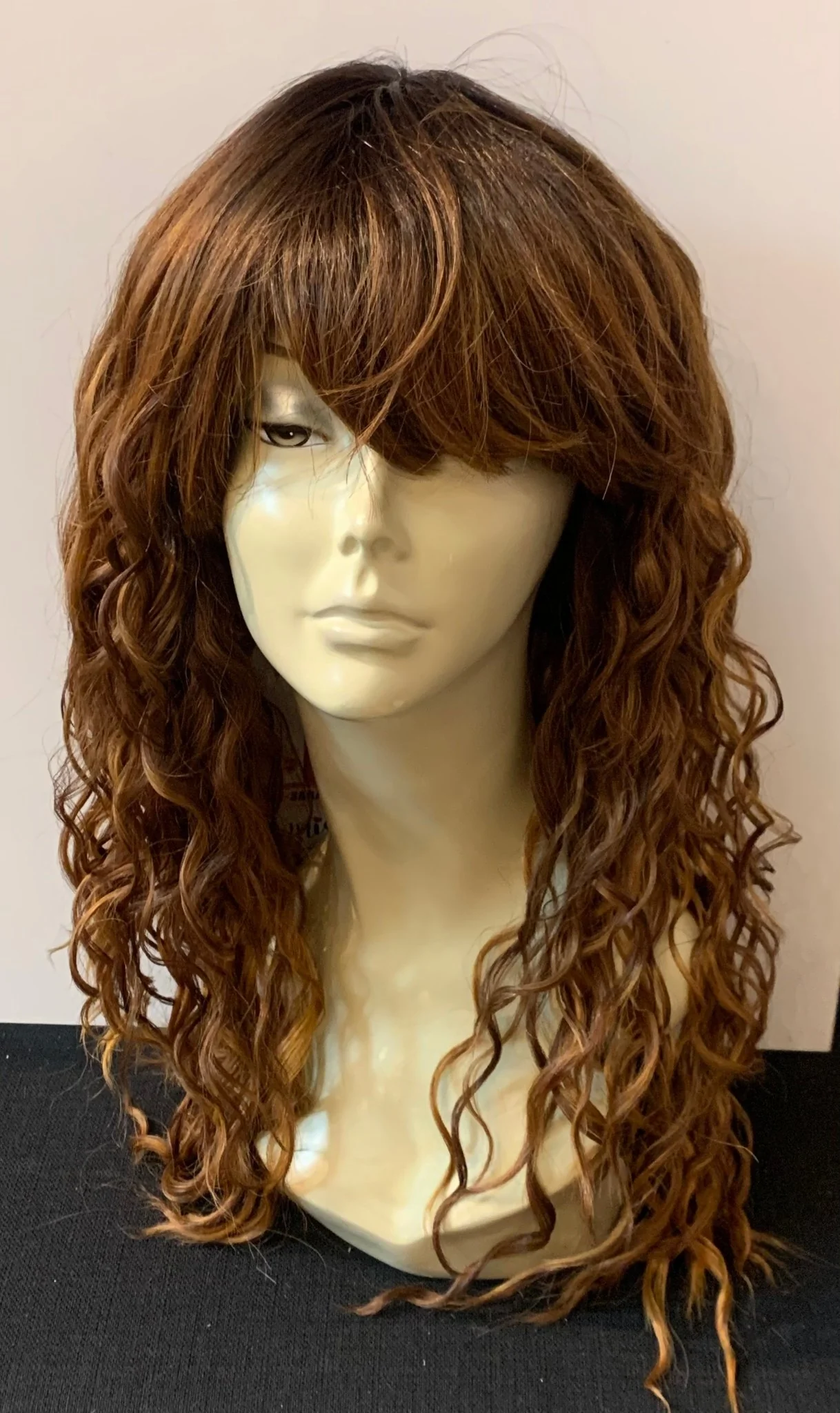Long Tight Curl Wig with Bangs - Auburn