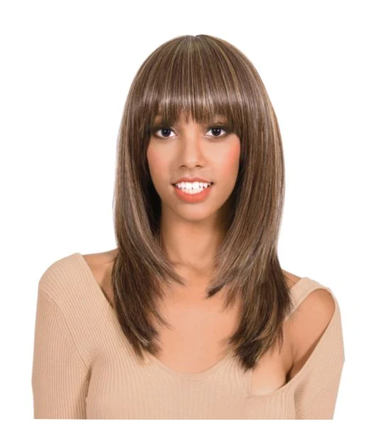 Medium Length Straight Wig with Bangs - Medium Brown/Copper - Image 2