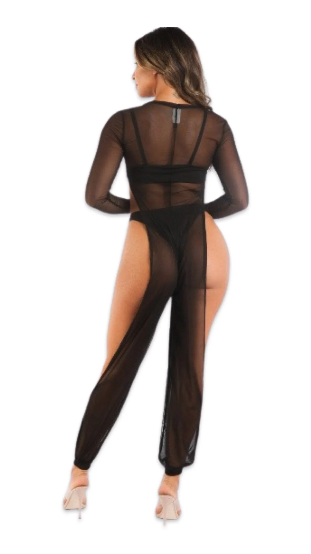 Mesh Coverup Jumpsuit Black - Image 2