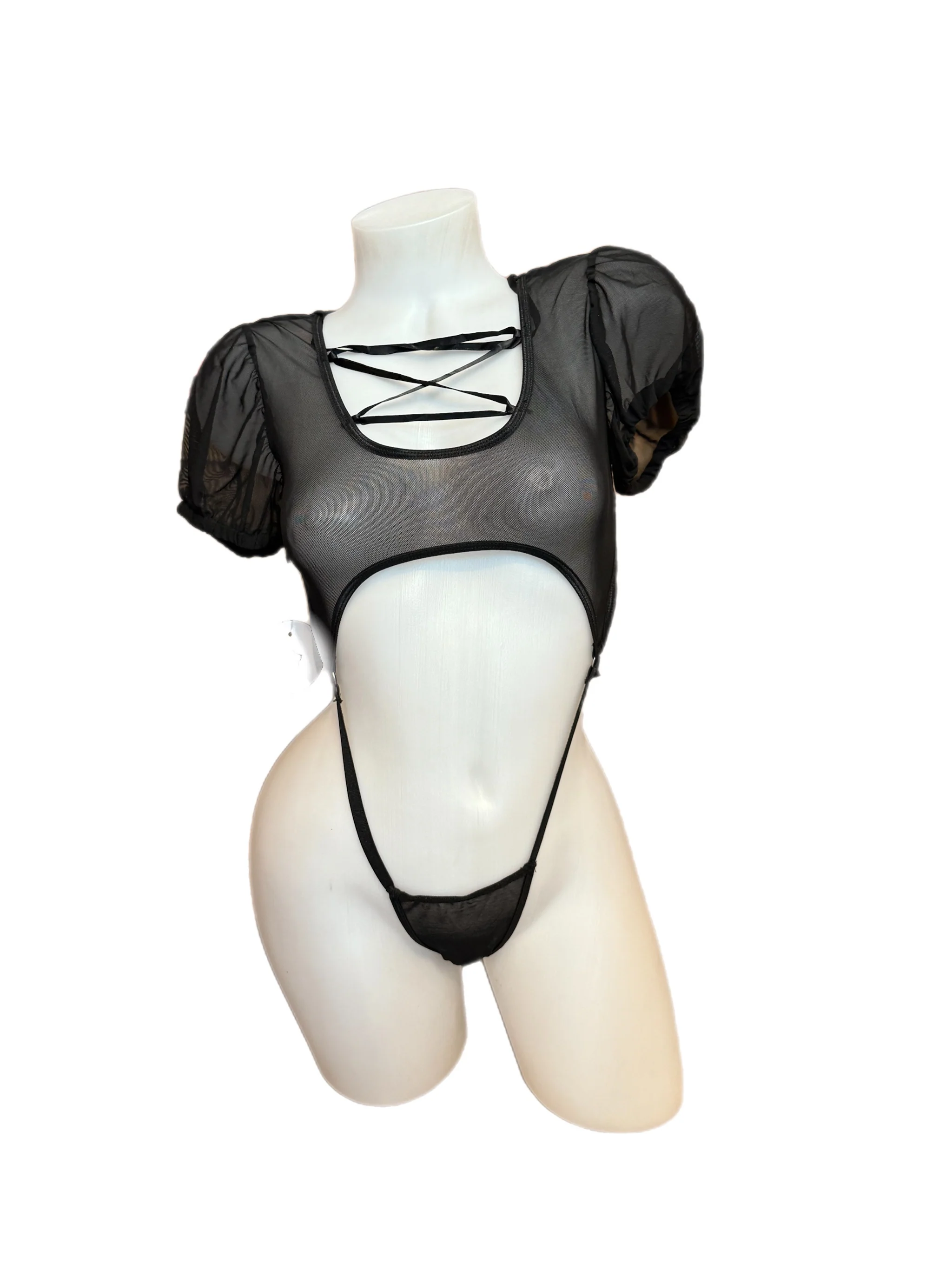 Mesh Short Sleeve One Piece Black