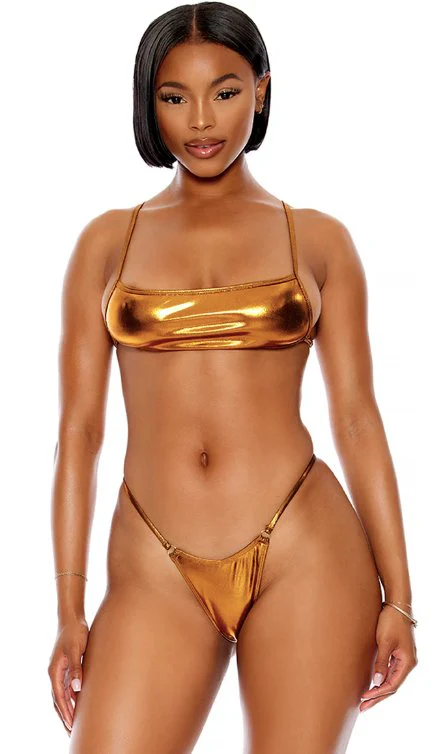 Metallic Rectangle Bikini Gold
