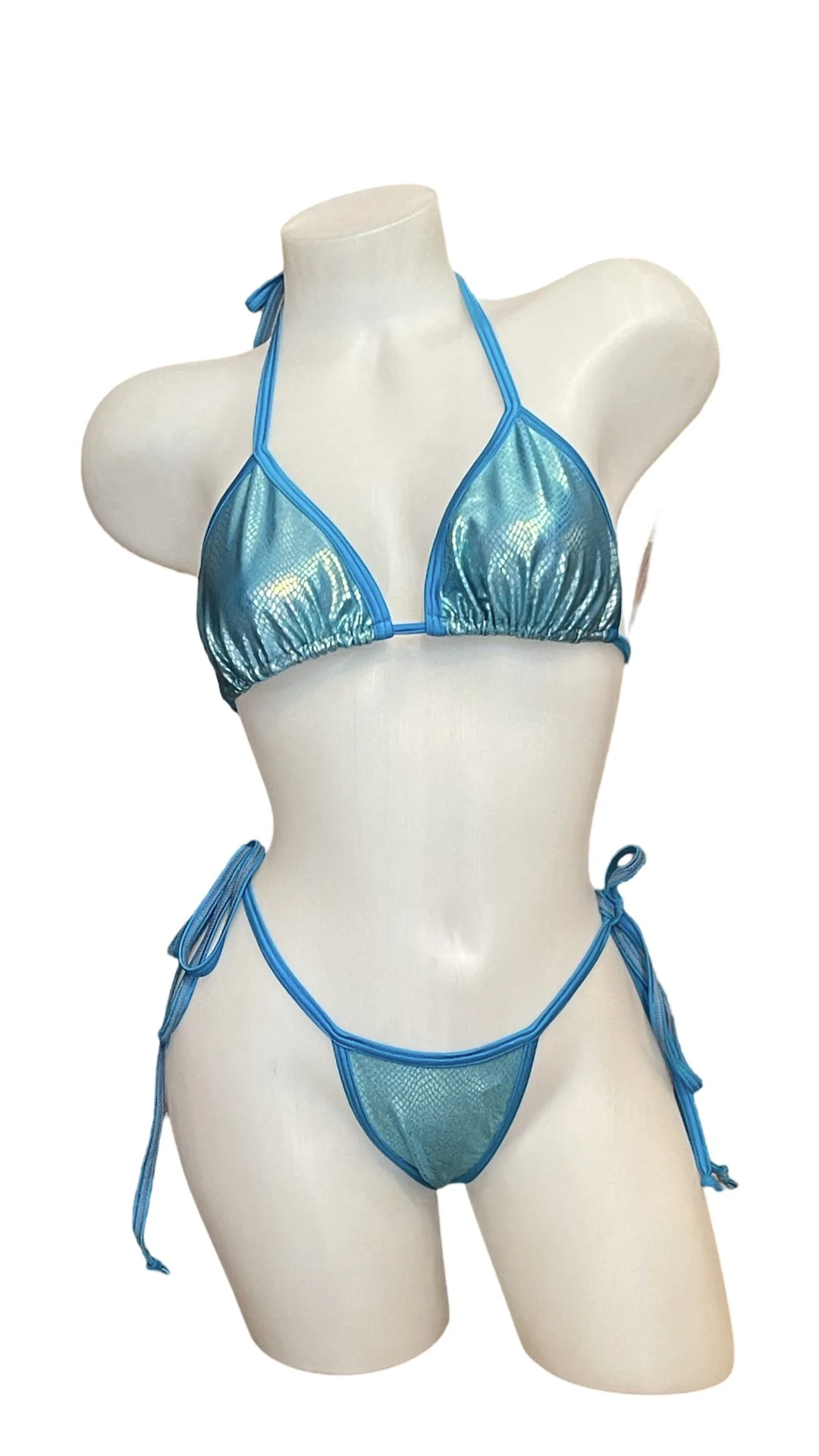 Metallic Snake Skin Bikini - Blue
