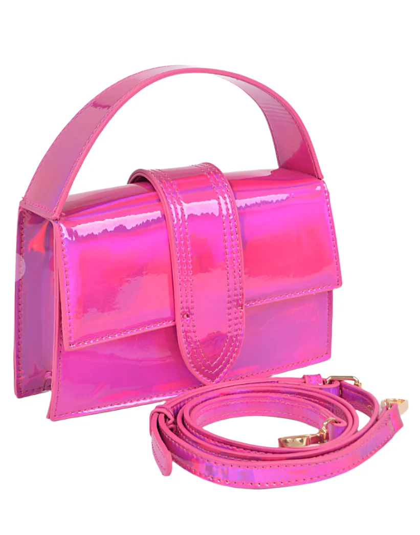 Metallic Top Handle Money Clutch Hot Pink