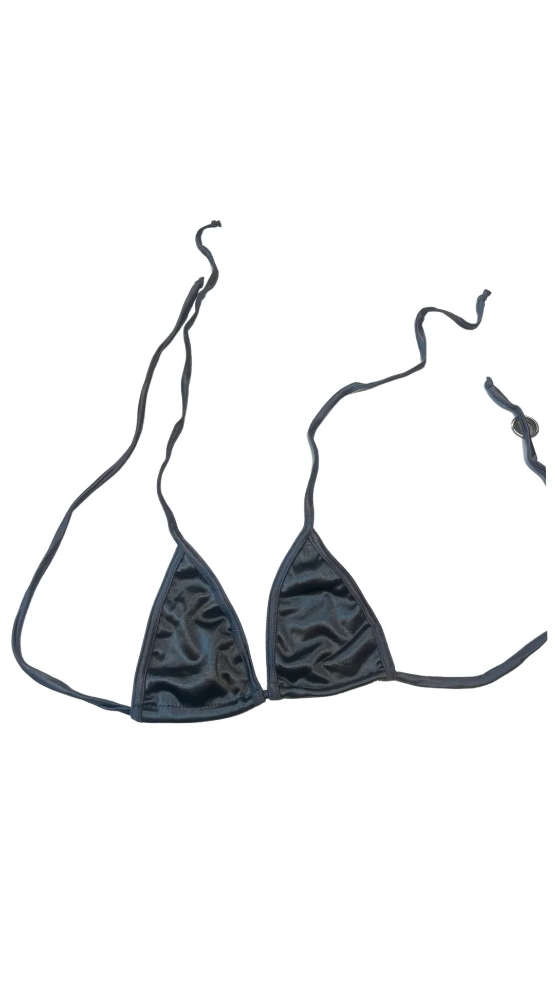Micro Glossy Tie Triangle Top - Charcoal