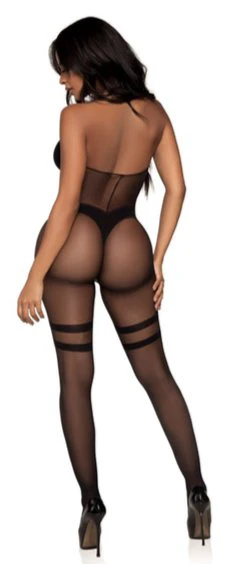 Opaque and Sheer Twist Halter Neck Bodystocking - Image 2