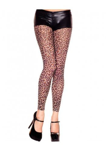 Opaque Leopard Print Footless Tights