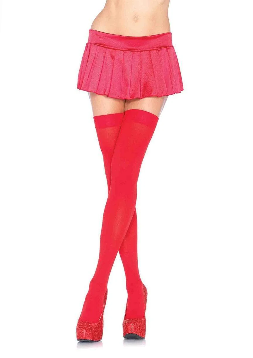 Opaque Nylon Thigh Highs Red